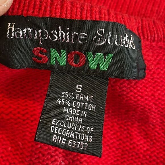 Vtg Hampshire Studio Snow red button up Christmas sweater with snowmen - Picture 6 of 10